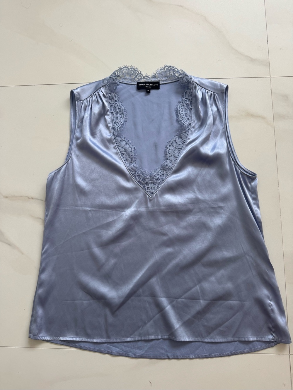 Generation Love Silver-Gray Silk Lace V-Neck Camisole